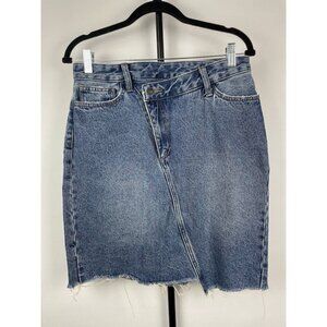 Sam Edelman Medium Blue Wash The Riley Asymmetrical Raw‎ Hem Denim Jean Skirt 29